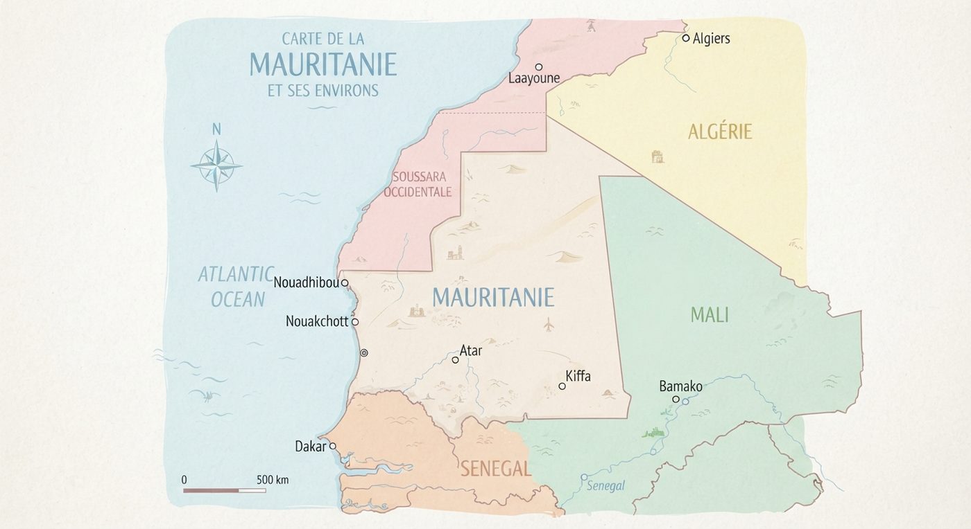 Carte de la Mauritanie et ses environs